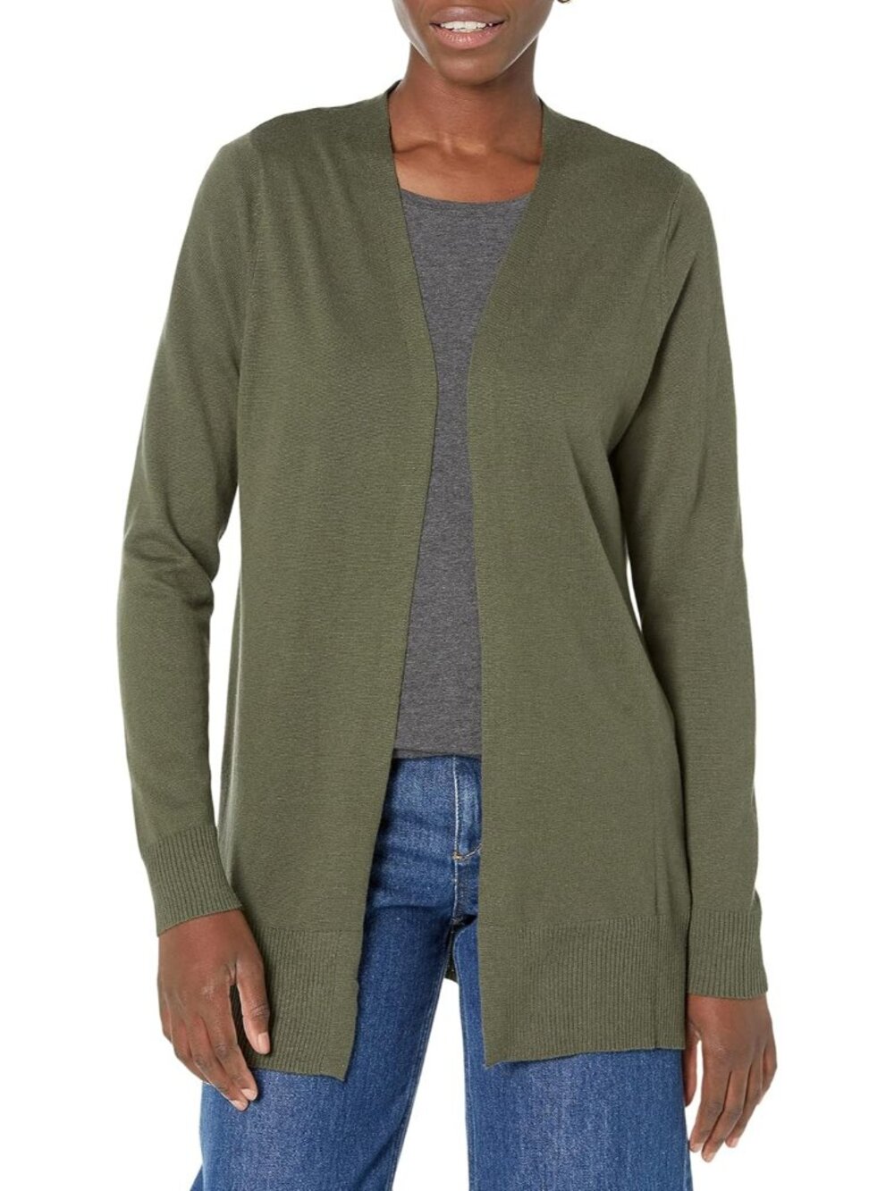 Amazon Essentials Women's Olive Long Sleeve Open Front Cardigan Sweaters